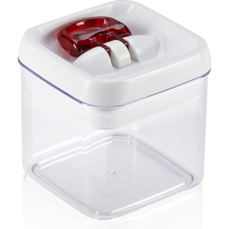 Leifheit Fresh and Easy Vorratsbehälter 400 ml, eckig, luft- und wasserdichte Vorratsdose mit patentierter Einhand-Bedienung, Frischhaltedose, stapelbare Aufbewahrungsboxen, transparent, rot