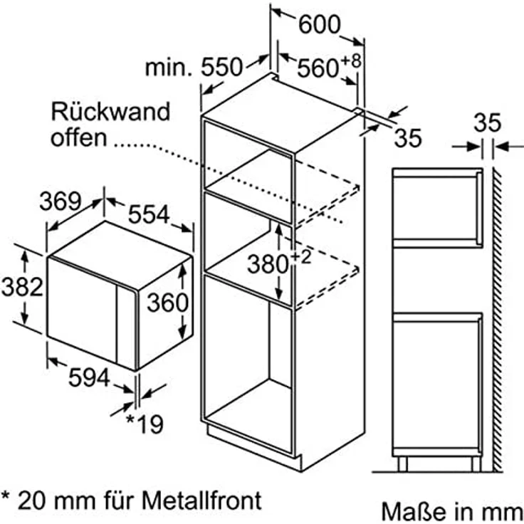 Bosch BEL554MB0 Serie 6 Mikrowelle mit Grill, Einbaugerät, 900 Watt, 25 Liter Garraum, Drehteller 31,5 cm, Türanschlag Links, 8 voreingestellte Automatikprogramme, schwarz – Bild 2