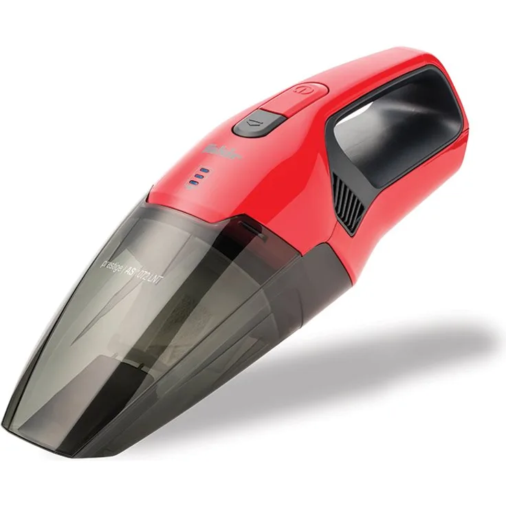 Fakir AS 1072 LNT - Handstaubsauger, Nass & Trockensauger, kabelloser Autosauger, mit Wandhalterung - rot-rauchglas, 7,4 V Lithium-Ionen Akku