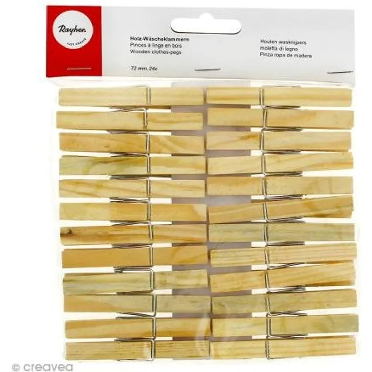 Rayher 6131700 Holz-Wäscheklammern, 72 mm, SB-Btl. 24 Stück