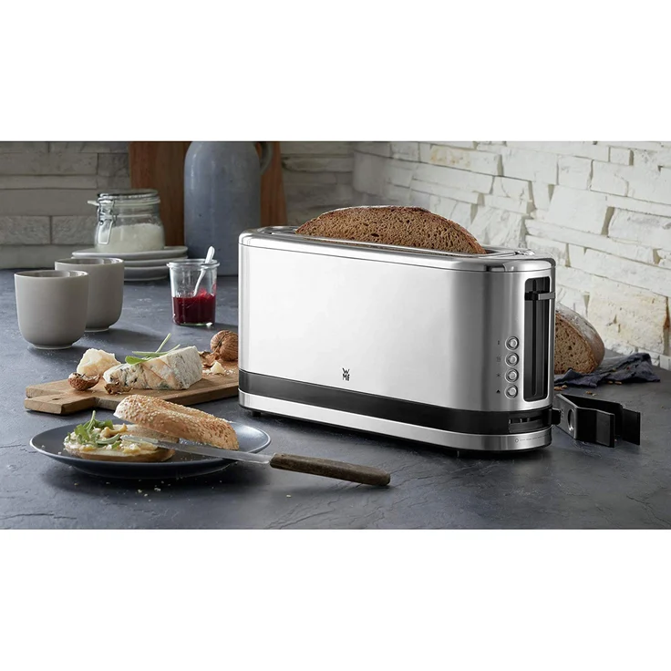WMF Küchenminis Langschlitz-Toaster (900 W, integrierter Brötchenwärmer, 2 XXL Brotscheiben, Auftau-Funktion) cromargan matt-silber – Bild 8