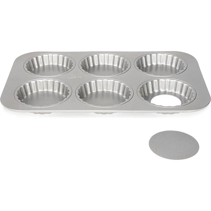 Patisse 6 Mini Quicheformen - 6 Mini Torteletts als Backblech mit losem Boden für leckere Mini Quiches & Tartes, Silver-Top