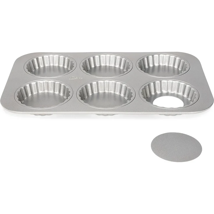 Patisse 6 Mini Quicheformen - 6 Mini Torteletts als Backblech mit losem Boden für leckere Mini Quiches & Tartes, Silver-Top – Bild 1