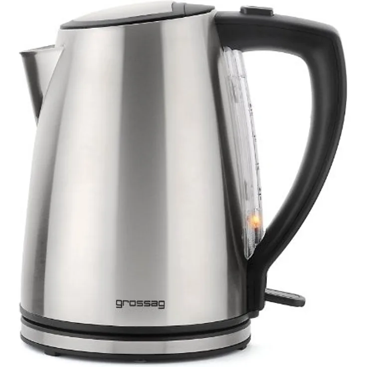 grossag Wasserkocher WK 45 1.2 Liter Edelstahl-Schwarz Abnehmbares Filtersieb 1650 Watt