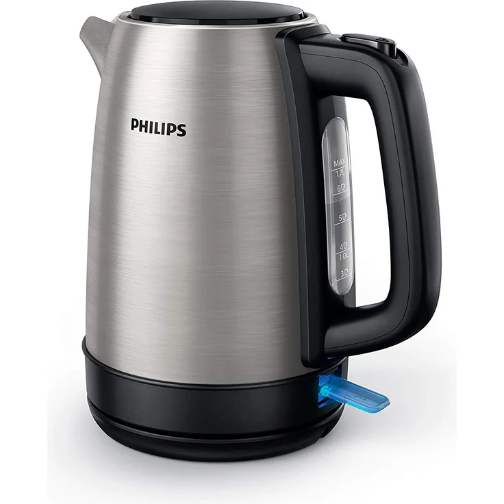 Philips HD9350-90 Edelstahl-Wasserkocher 2200 Watt, 1,7 Liter, Trockengehschutz, Füllstandsanzeige, silber, schwarz – Bild 1