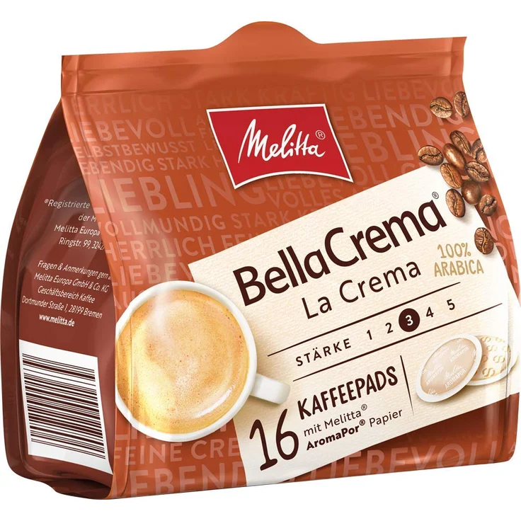 Melitta Gemahlener Röstkaffee in Kaffeepads, 10 x 16 Pads, 100% Arabica, Mild und Harmonisch, milder Röstgrad, Stärke 3, BellaCrema