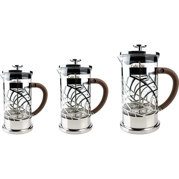 Grunwerg Café Olé Floral Durchsichtiger Kaffeebereiter Kaffeepresse aus Edelstahl 18-10 und Glas 600 ml 4 Mokkatassen