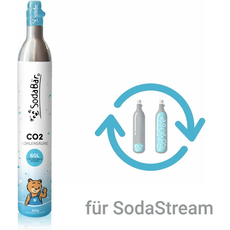 SodaBär CO2-Tauschzylinder Kohlensäure FÜLLUNG, 425g , 60L, für SodaStream, Soda Club, Wassermaxx, MySodaPop, Levivo