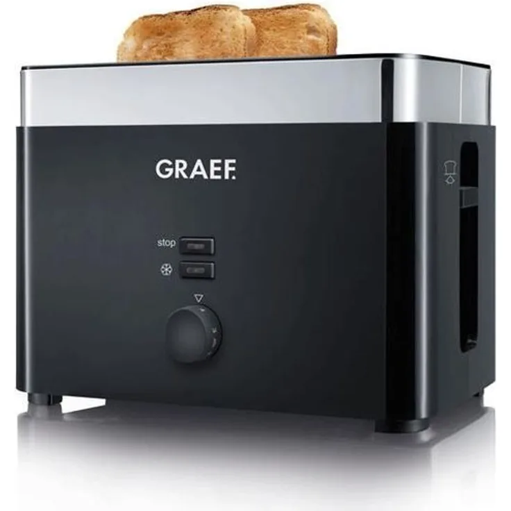 Graef TO 62 2-Schlitz-Toaster, 1000 Watt, 6 Bräunungsstufen, Kunststoff, Edelstahl, schwarz
