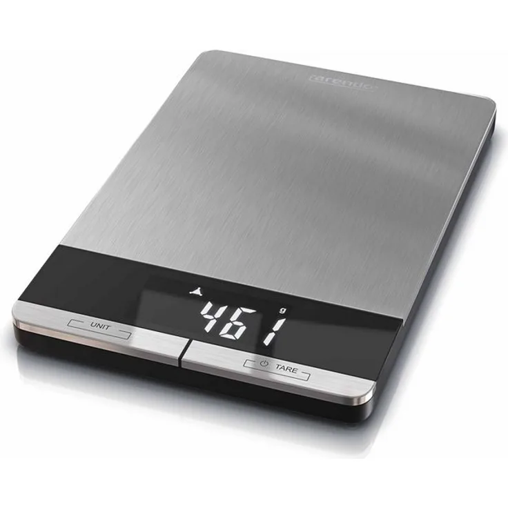 Arendo Digitale Edelstahl Küchenwaage, 5kg Tragkraft, Touch-Bedienung, Auflösung 1 g, silber