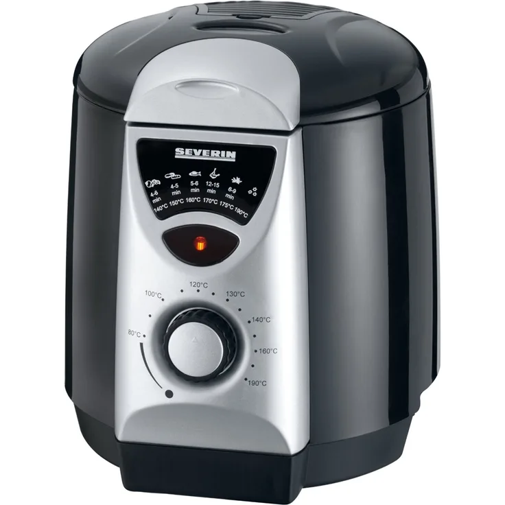 Severin FR 2408 2-in-1 Mini-Fritteuse, Fritteuse-Fondue 840 W, Inkl. 6 Fondue-Gabeln, 200 g Frittiermenge Silber-schwarz