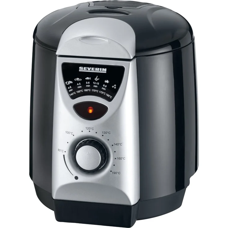 Severin FR 2408 2-in-1 Mini-Fritteuse, Fritteuse-Fondue 840 W, Inkl. 6 Fondue-Gabeln, 200 g Frittiermenge Silber-schwarz – Bild 1