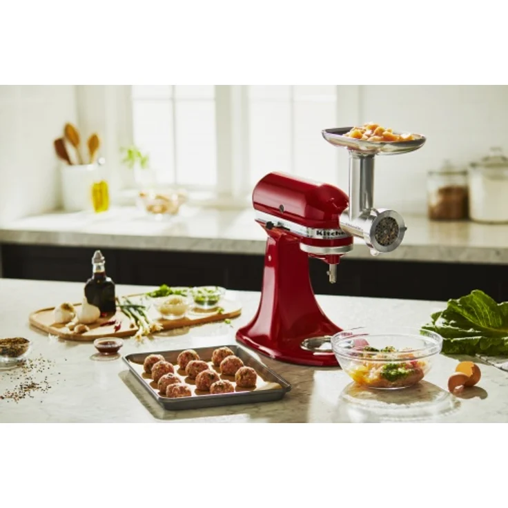 KitchenAid 5KSMMGA Artisan Fleischwolf, Ganzmetall, 3 Schneidplatten aus Edelstahl, 2 Wurstfüllhörner – Bild 7