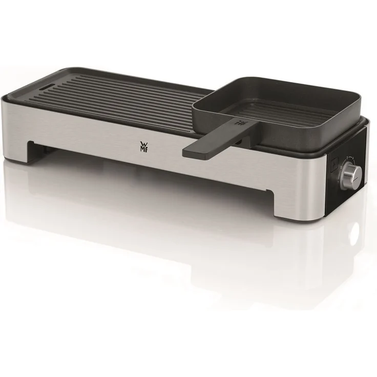 WMF KÜCHENminis Tischgrill für 2, Elektrogrill mit kompakter Grillfläche und variabler Temperatureinstellung, 1000 W, flache & gerippte Grillfläche, 35,5 x 12,3 cm, edelstahl, schwarz – Bild 2