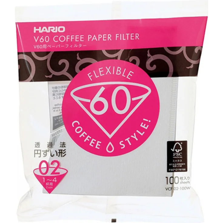 Hario Weißpapierfilter für Hario V60-2 Kaffeefilter, 100 Stück