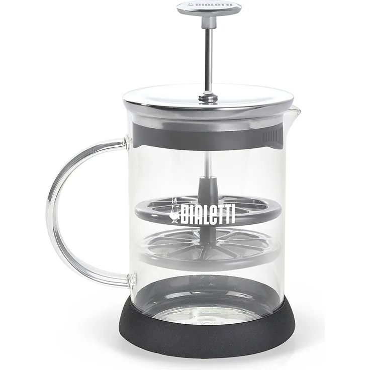 Bialetti 4410 Milchaufschäumer, Hand-Milchaufschäumer, manuell, mikrowellengeeignet, 1L, silber