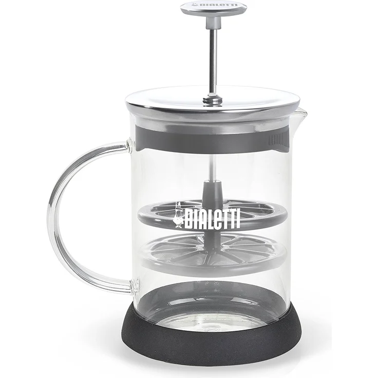 Bialetti 4410 Milchaufschäumer, Hand-Milchaufschäumer, manuell, mikrowellengeeignet, 1L, silber – Bild 1