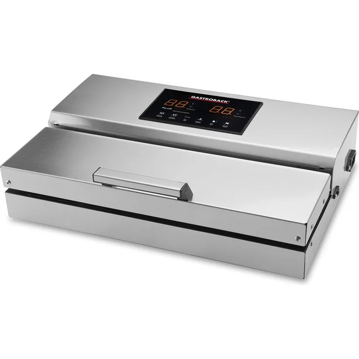 GASTROBACK 46017 Design Vakuumierer Advanced Professional Plus, Leistungsstarke Vakuumpumpe (20?L-min, 0.9 bar) Herausnehmbare Vakuumkammer, 290 Watt, Edelstahl, silber
