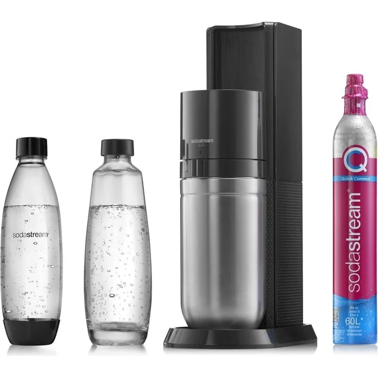 SodaStream Duo Titan Trinkwassersprudler, neues Modell 2021, Quick Connect System, inkl. 1 Liter Glasflasche, 1 Liter PET-Flasche, 1 Kohlensäure-Zylinder, schwarz – Bild 1