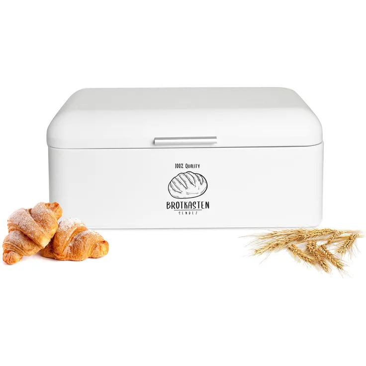 Sendez Großer Brotkasten aus Metall mit Klappdeckel im Retro Look, Rollbrotkasten, Brotbehälter, Brotbox, weiß, 22.5 x 17 x 42 cm