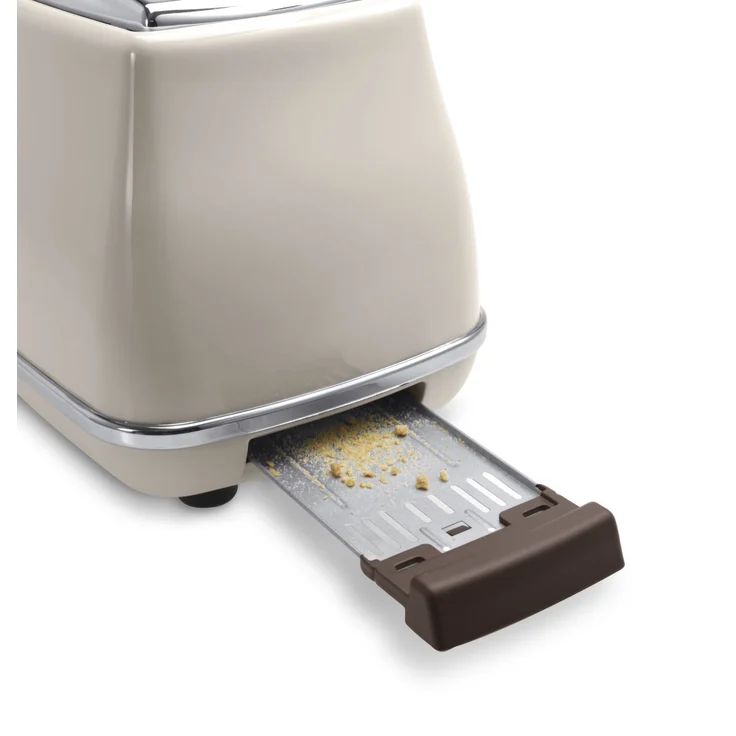 De'Longhi Icona Vintage CTOV2103.BG 2-Schlitz-Toaster, 900 Watt, mit Brötchenaufsatz, Edelstahl in elegantem Retro Look mit Chrom-Details, creme – Bild 4