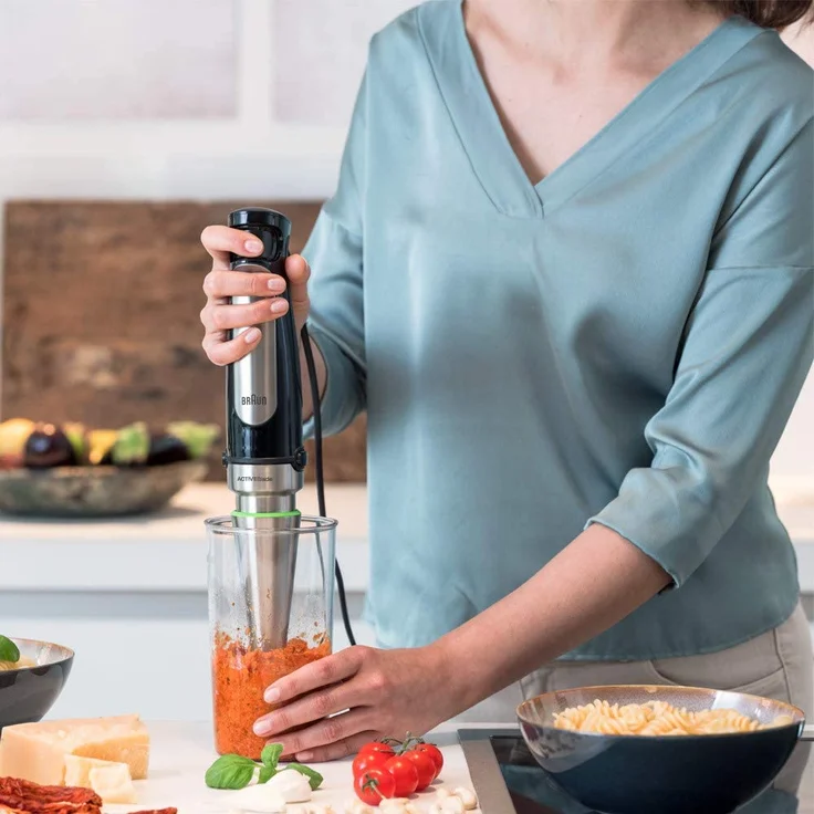 Braun Multiquick 7 MQ 7075X Stabmixer, 1000 W, mit ActiveBlade-Technologie, Pürierstab, Schneebesen & Küchenmaschine, inkl. 8-teiligem Zubehör Set, schwarz-edelstahl – Bild 4