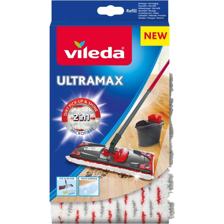 Vileda Ultra max Bodenwischer, Polyester, weiß-rot, 46 x 14,1 x 1,5 cm – Bild 1
