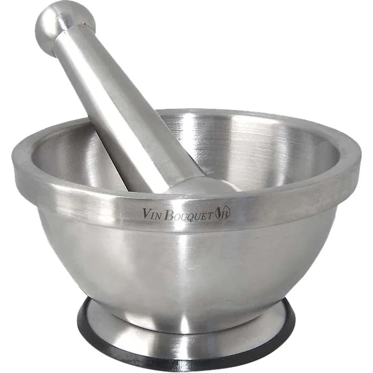Vin Bouquet FIH 020 - Mörser mit Stößel, Ø 14 cm, mit rutschfester Basis, edelstahlfarben