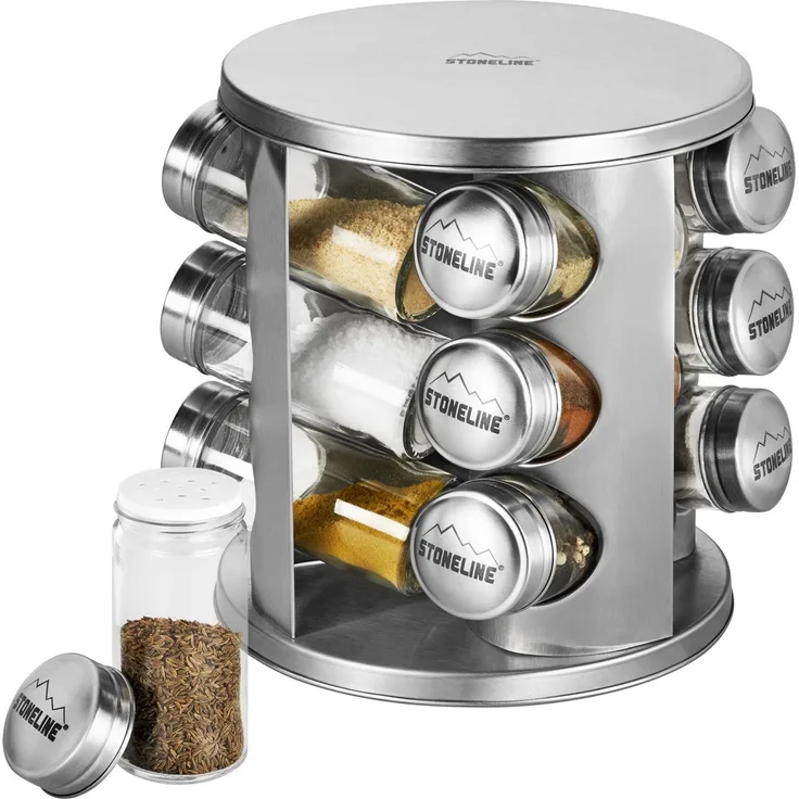 STONELINE Gewürzregal, Edelstahl mit 12 Glasflaschen