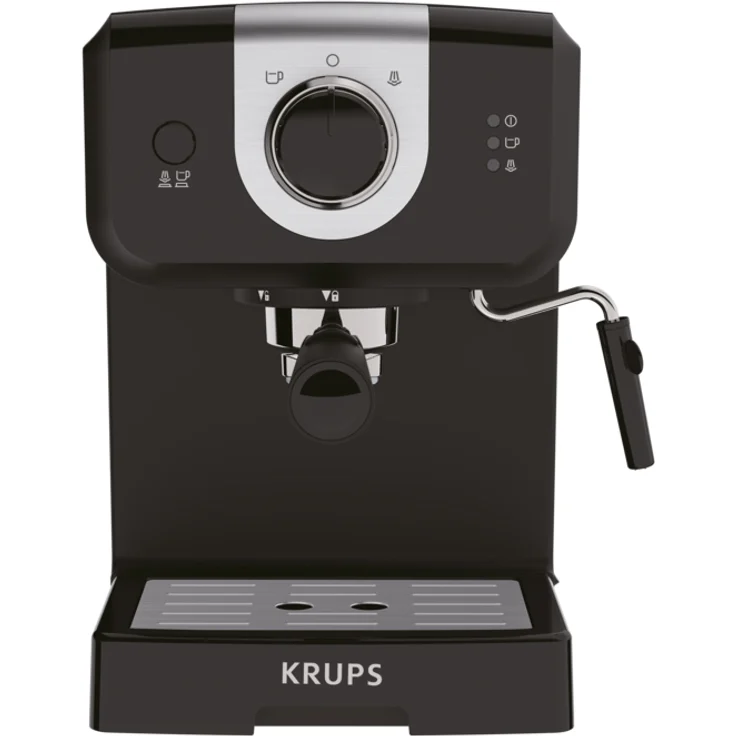 Krups Opio XP320810 Kaffeemaschine, 15 bar Druck, Tassenwärmer und Milchaufschäumer, drehbare Kontrolle, Schwarz-Silber – Bild 1