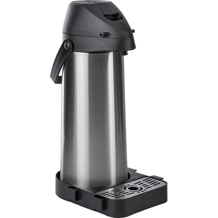 ONVAYA Airpot Pumpkanne 1,8 Liter + Tropfschale | Isolierkanne | Thermoskanne | Getränkespender | Edelstahl mattiert | Kaffeekanne | Doppelwandig – Bild 1