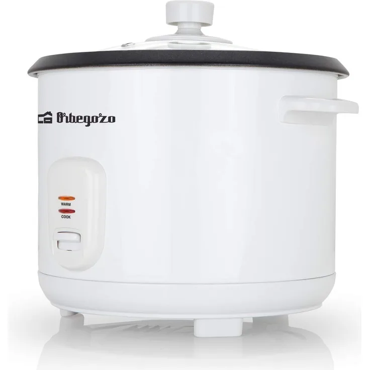 Orbegozo CO 3031 Reiskocher und Dampfgarer, 1,8 Liter, Antihaft-Aluminium-Topf, Trockengehschutz, Deckel aus gehärtetem Glas, 700 W Leistung