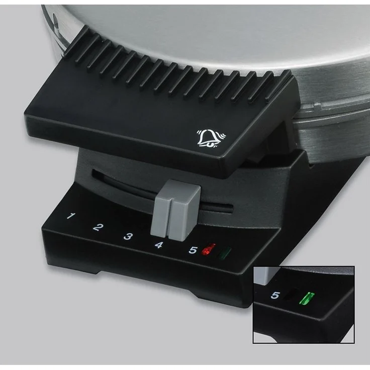 Cloer 189 Waffelautomat für kuchenartige Waffeln, Doppelbeschichtung, 930 W, Waffelgröße 16 cm, schwere Backplatten, optische und akustische Fertigmeldung, mattiertes Edelstahlgehäuse – Bild 2