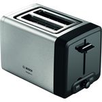 Bosch TAT4P420DE DesignLine Toaster, 970W, Auftau-Aufwärmfunktion, versenkbarer Brötchenaufsatz, Abschaltautomatik, schwarz, silber