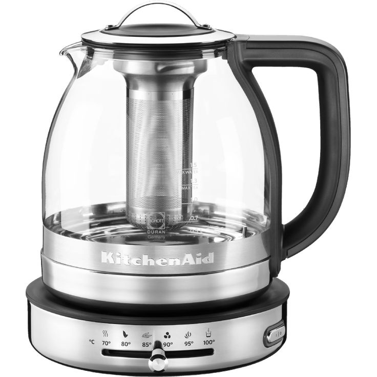 KitchenAid Artisan 5KEK1322 ESS Glas-Wasserkocher mit Teesfunktion, 2400W, 1,5L Volumen, Temperaturwahl, Warmhaltefunktion, silber