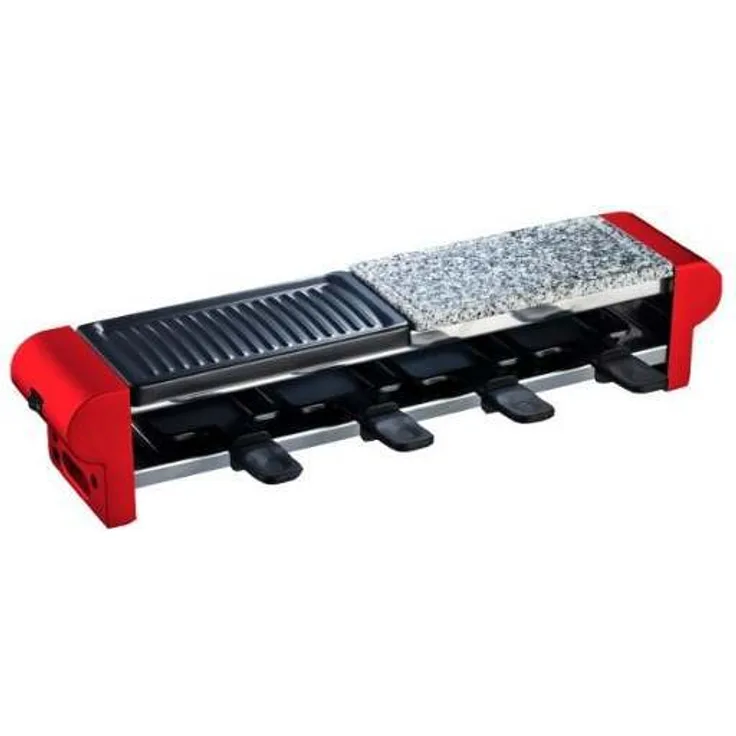 H.Koenig RP4 Raclette-Gerät - 4 Personen - Steingrill und Grillplatte - inkl. Pfännchen - 600 W - rot