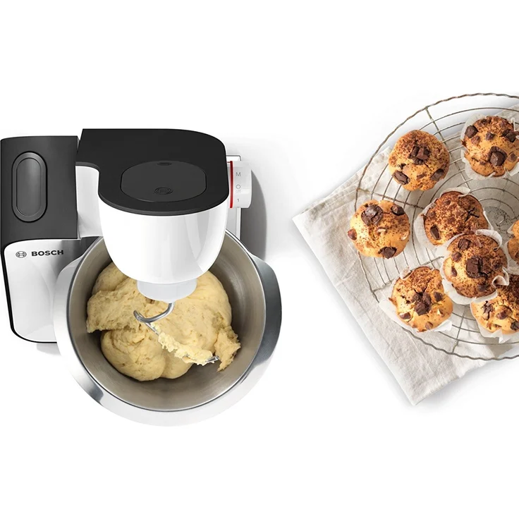 Bosch MUM50123 StartLine Küchenmaschine, 800W, 3,9L Edelstahlschüssel, 4 Geschwindigkeiten, inkl. Patisserie-Set, Standmixeraufsatz, Zitruspressenaufsatz, grau, Serie: MUM5 – Bild 4