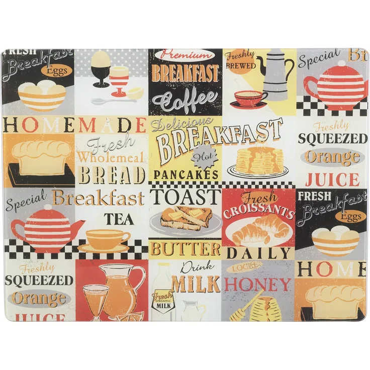 Everyday Home Retro-Frühstück Arbeitsplattenschutz aus Glas, 40 x 30 cm (16 x 12)