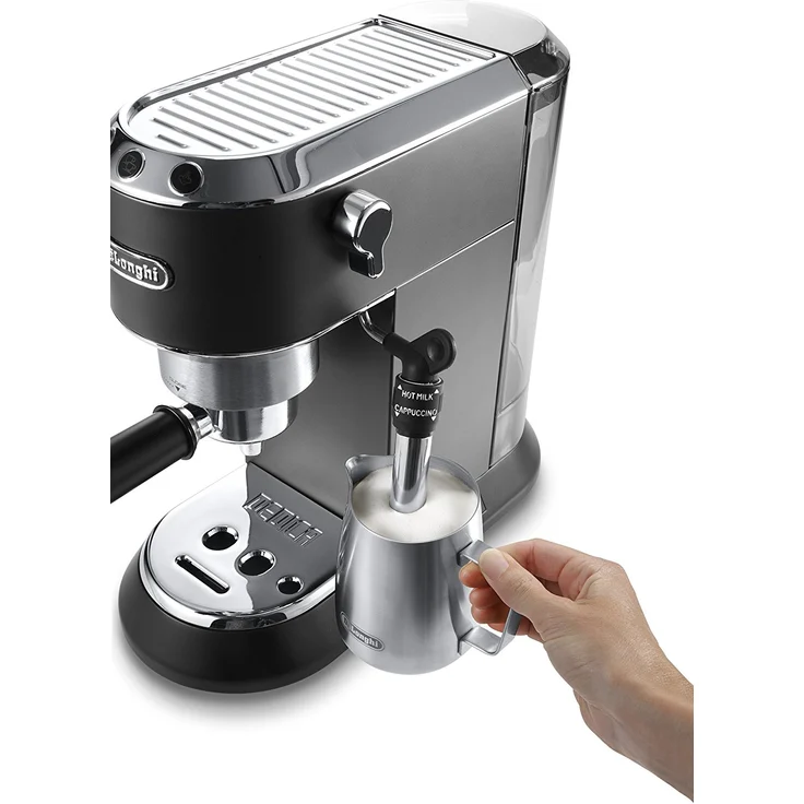 De'Longhi Dedica Style EC 685.BK Espresso Siebträgermaschine, Espressomaschine mit Professioneller Milchschaumdüse, nur 15 cm breit, 1 Liter Wassertank, Vollmetallgehäuse, E.S.E Pads geeignet, schwarz – Bild 4