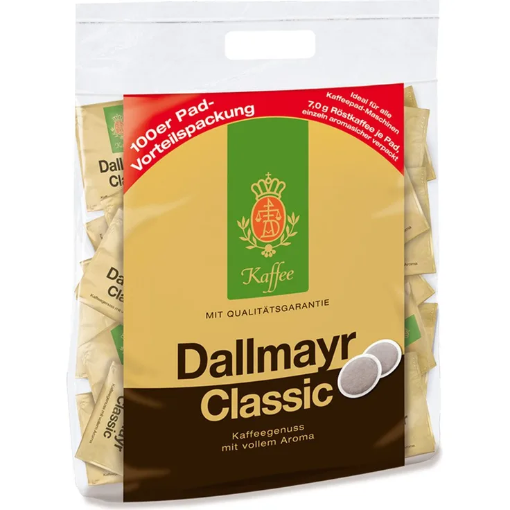 Dallmayr Kaffee 100 Kaffeepads Classic Vorteilspack, 1er Pack (1 x 700 g)