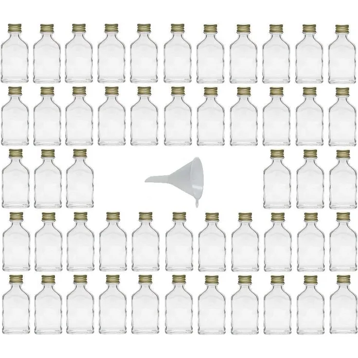 Viva Haushaltswaren 50 x Mini Glasflasche 20 ml mit Schraubverschluss, als Flachmann, Schnapsflasche & Likörflasche geeignet inkl. Trichter Ø 5 cm