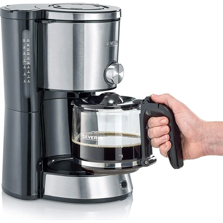 SEVERIN KA 4825 Type Switch Kaffeemaschine (Für gemahlenen Filterkaffee, 10 Tassen, Inkl. Glaskanne) edelstahl-schwarz – Bild 2