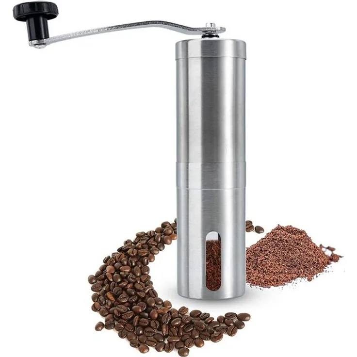 Intirilife Kaffeemühle Manuelle Mühle zum Mahlen von Kaffee aus Edelstahl, Hand Kaffeemühle Espressomühle