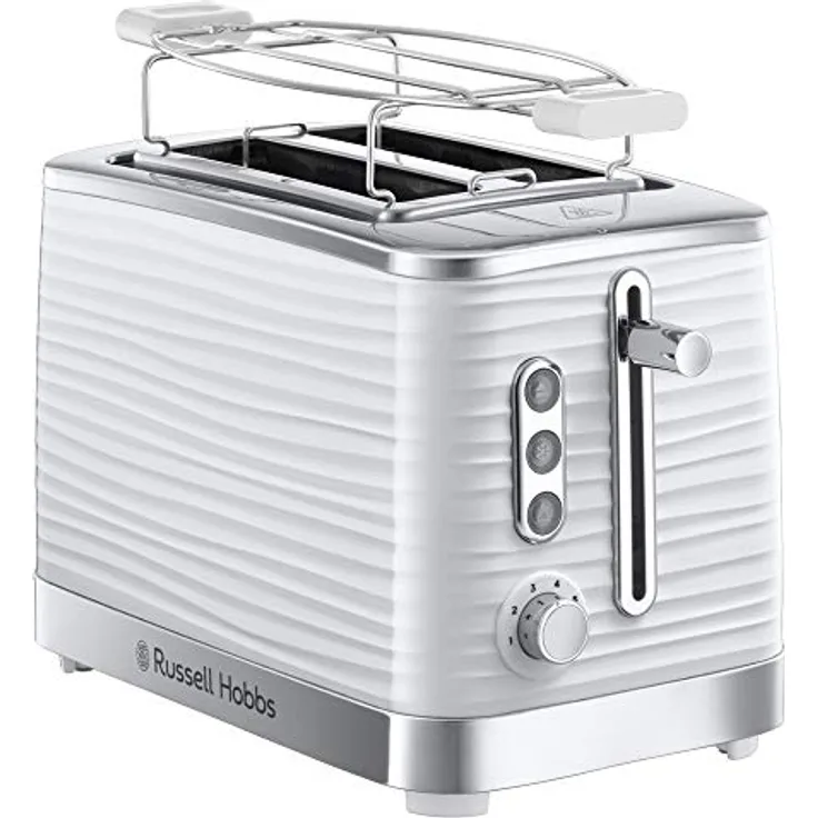 Russell Hobbs Toaster Inspire White, Hochglanz-Kunststoff, Lift and Look Funktion, bis zu 6 einstellbare Bräunungsstufen, extra breite Toastschlitze, Brötchenaufsatz, 24370-56, weiß