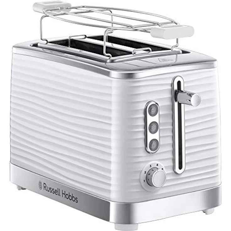 Russell Hobbs Toaster Inspire White, Hochglanz-Kunststoff, Lift and Look Funktion, bis zu 6 einstellbare Bräunungsstufen, extra breite Toastschlitze, Brötchenaufsatz, 24370-56, weiß – Bild 1