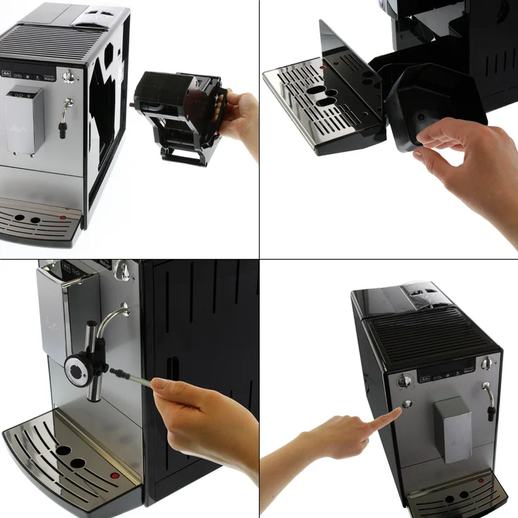 Melitta Caffeo Solo & Perfect Milk E957-103 Schlanker Kaffeevollautomat mit Auto-Cappuccinatore und integriertem Mahlwerk | Automatische Reinigungsprogramme | Automatische Mahlmengenregulierung | Silber, mit Milchsystem – Bild 5