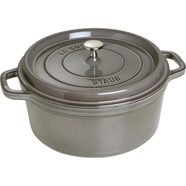 Staub 1101618 Cocotte-Bräter, rund mit Deckel 16 cm, 1,4 L, mit mattschwarzer lierung im Inneren des Topfes, graphitgrau – Bild 1