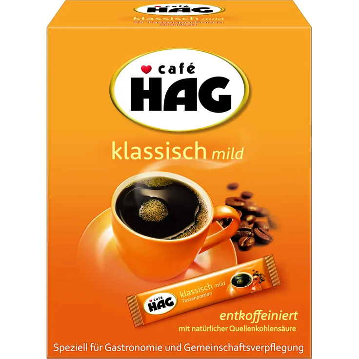 Café HAG Klassisch Mild Tassenportion, 25x1,8g, Instant Kaffee, entkoffeiniert, handliche Portionsbeutel