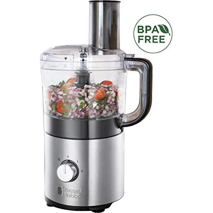 Russell Hobbs Mini-Küchenmaschine Compact, platzsparendes Design, 1.2l spülmaschinenfeste Rührschüssel, Edelstahlscheibe (Schneiden&Raspeln), Zerkleinerer, kompakter Food Processor 25280-56