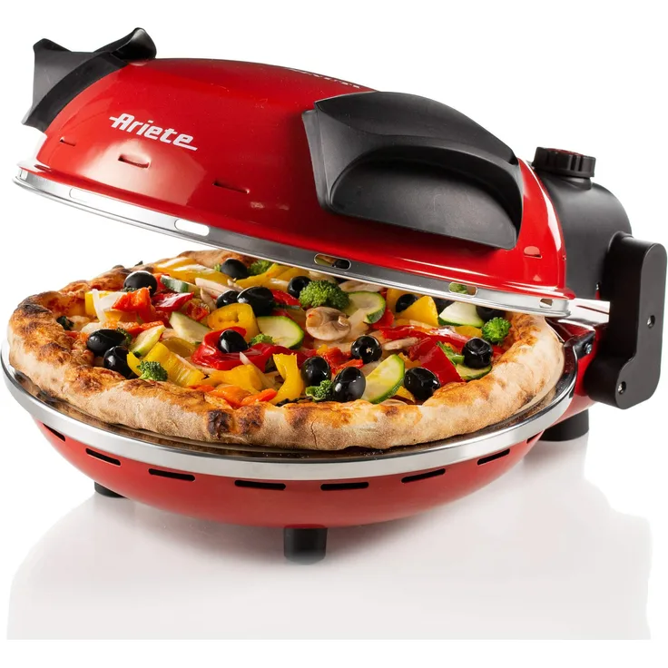 Ariete 909 Pizzaofen, 33 cm Durchmesser, Platte aus Stein, 400 °C, rot